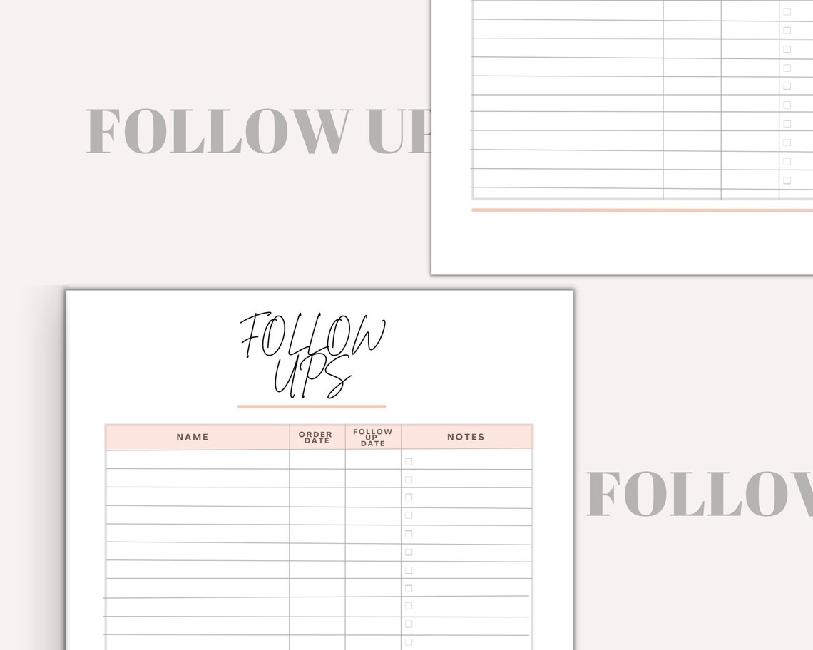 Printable Follow up Sheet, Business Follow Ups, Small Business Customer ...
