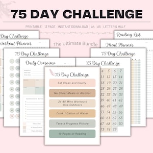 75 Tage Challenge Tracker, Tägliches 75 Tage Challenge Journal, 75 Tage Challenge, 75 Tage Challenge Printable, Fitness Journal, Habit Tracker