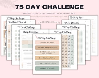 75 Day Challenge Tracker, Daily 75 Day Challenge journal, 75 Day Challenge, 75 Day Challenge Printable, Fitness Journal, Habit Tracker