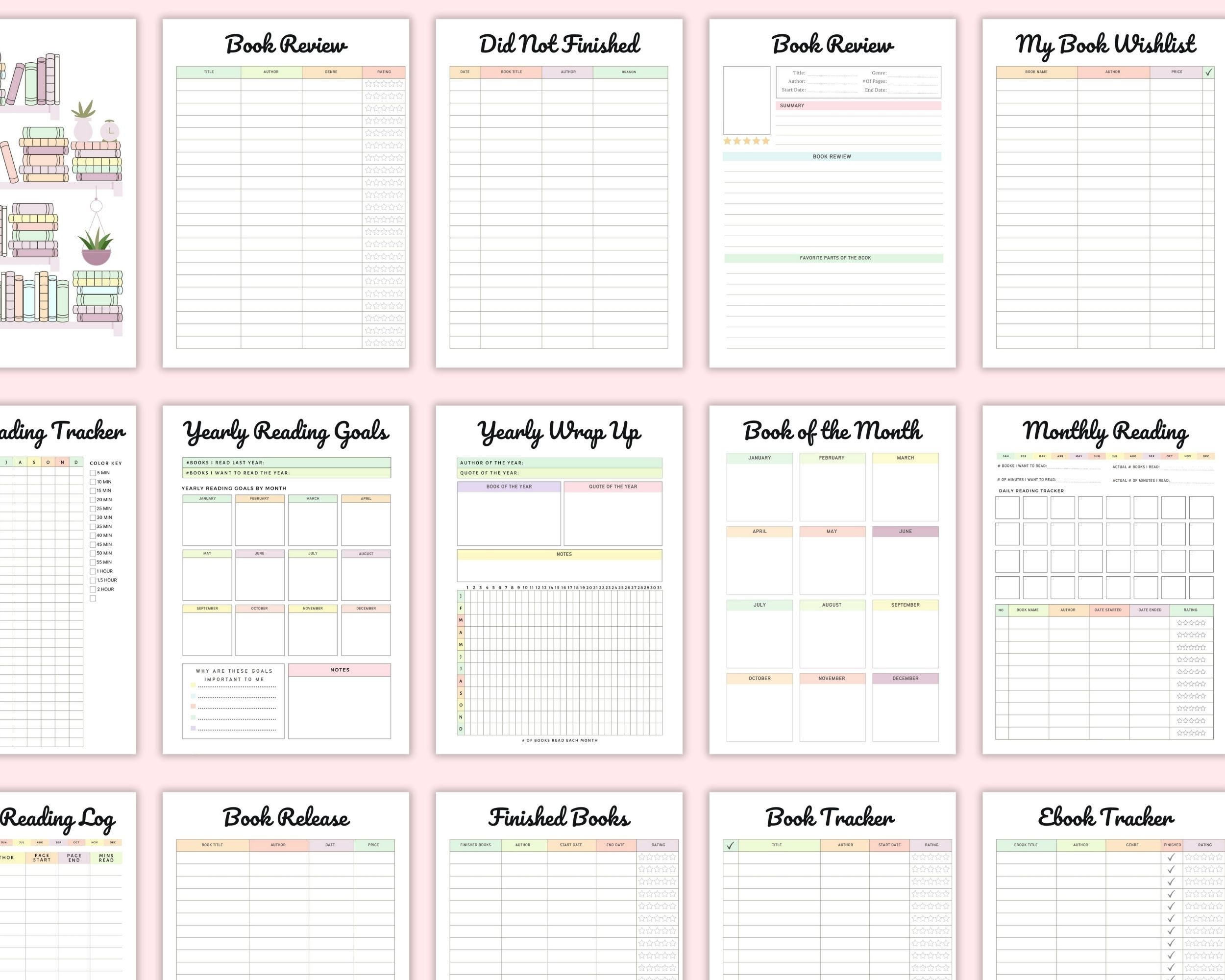 Book Reading Planner Bundle Printable, Book Tracker, Reading Challenges ...