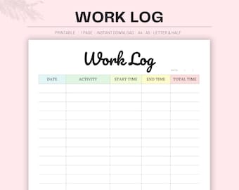 Printable Work Log: Time & Task Tracker (PDF A4 A5 Letter)