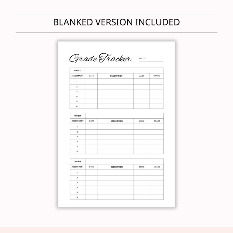 Grade Tracker, Printable Assignment Log, Grade Sheet, Homeschool ...