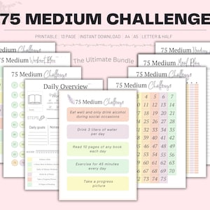 75 Medium Challenge Tracker, Daily 75 Medium Challenge journal, 75 Medium Challenge, 75 Day Challenge Printable, Fitness Journal, Habit