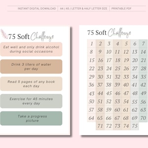 75 Soft Challenge Tracker, Daily 75 Soft Challenge journal, 75 Soft Challenge, 75 Day Challenge Printable, Fitness Journal, Habit Tracker image 2