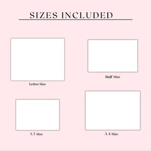 May include: A graphic showing the different sizes of paper included in this printable: Letter, Half, A5, and A4.