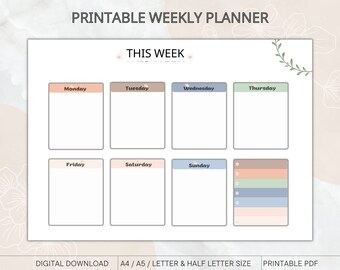 Weekly Planner, Printable Schedule Minimalistic, Printable Landscape Schedule Calendar, Weekly Organizer, Office Planner, Desk Planner, A4