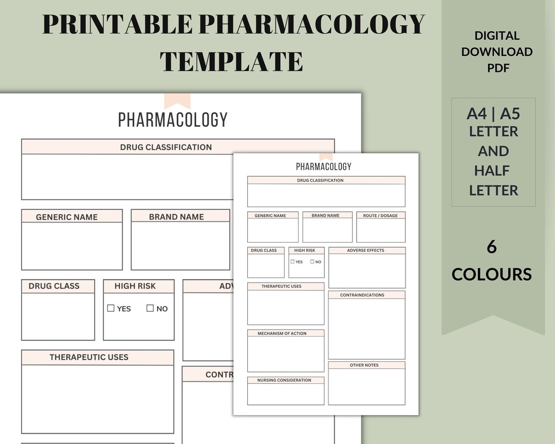 Printable Pharmacology Template for Nursing Student Student Etsy