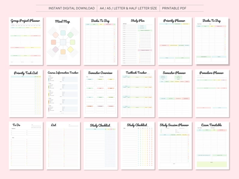 Printable Student Planner Bundle: Academic Study Tracker (PDF Download ...
