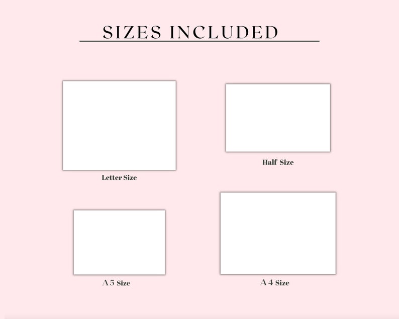 Pu&ograve; includere: Una grafica che mostra quattro diverse dimensioni di carta: Letter, Half, A5 e A4. La grafica &egrave; su uno sfondo rosa.
