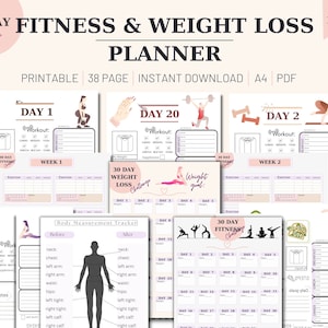 30 dagen uitdaging tracker, fitness- en gewichtsverliesplanner, trainingsplanner afdrukbaar, doelen stellen, voortgangstracker, PDF, digitale download