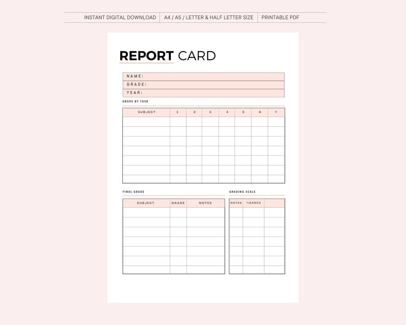 Printable Homeschool Report Card Template: A4 A5 Letter Sizes (digital ...