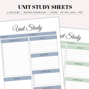 Homeschool Unit Study Planner Printable Unit Study Template - Etsy