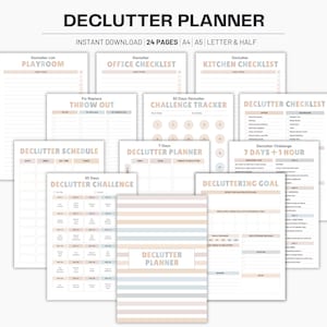 30-Day Declutter Challenge Planner Printable: Konmari Checklist (PDF Download A4/A5/Letter/Half Letter Sizes)
