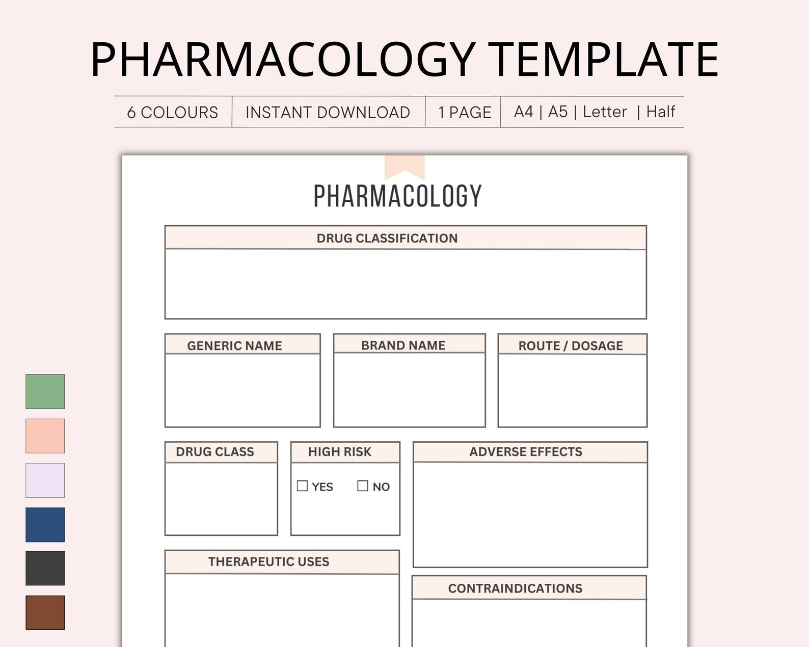 Printable Pharmacology Template for Nursing Student, Student Nurse Study Resources, Medicine ...