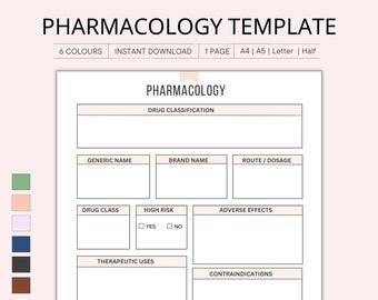 Printable Pharmacology Template: Nursing Student Study Notes (Digital Download)