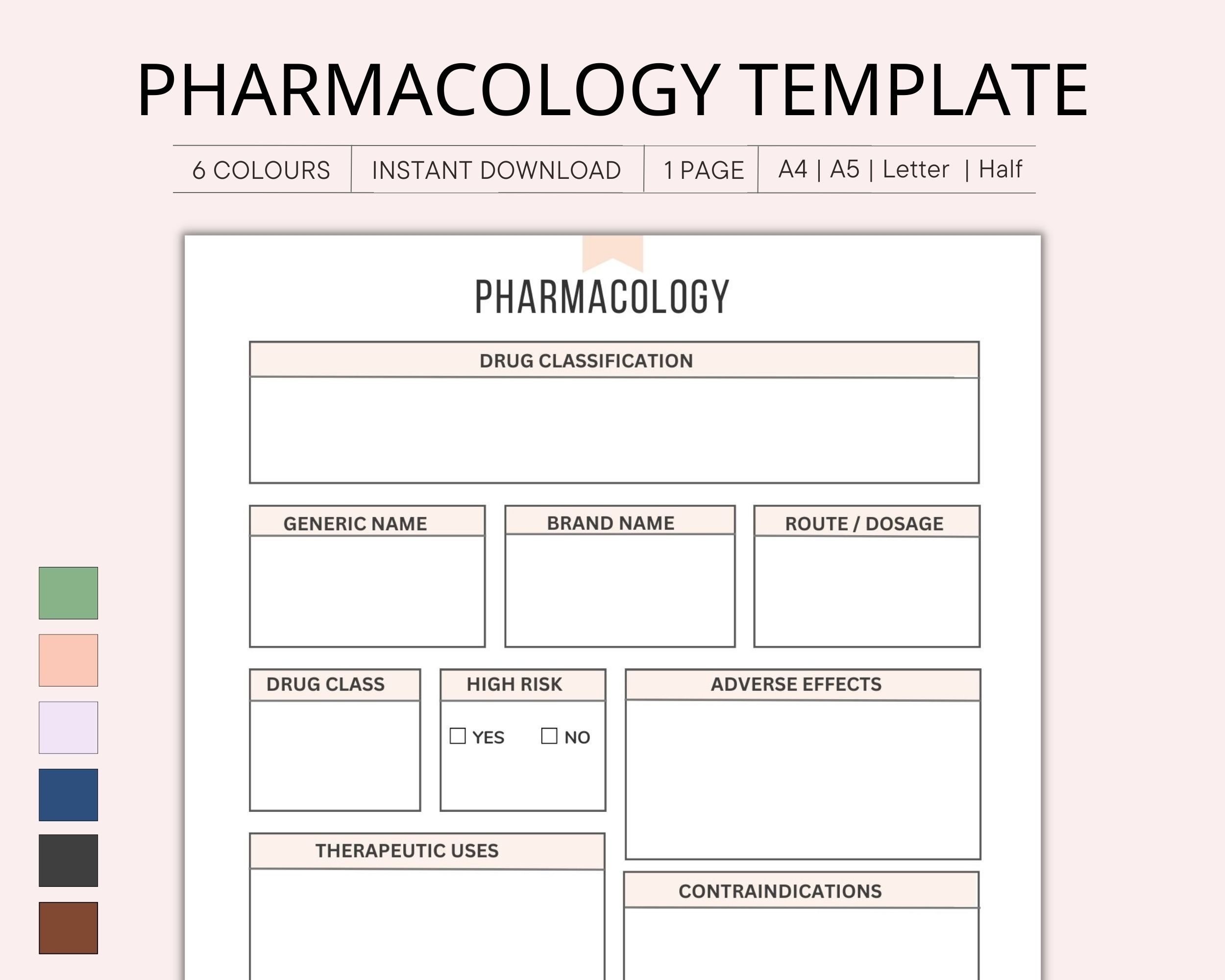 Printable Pharmacology Template for Nursing Student Student Nurse