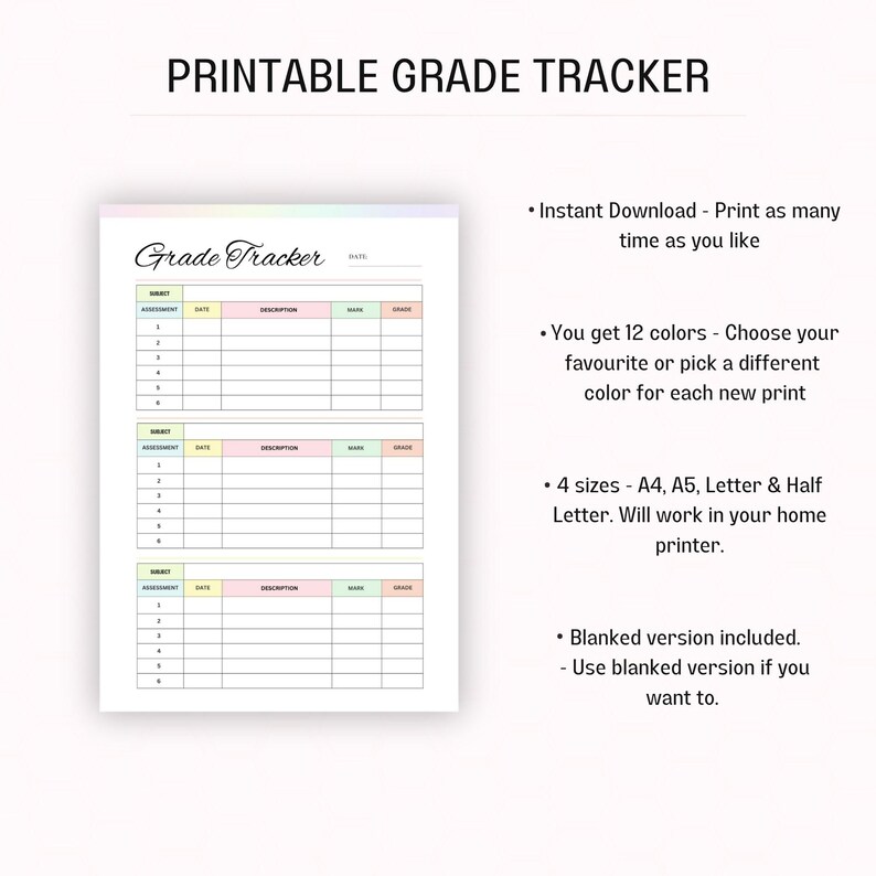 Grade Tracker Printable Assignment Log Grade Sheet Homeschool Grade Tracker Printable Assignment Log Grade Sheet Homeschool