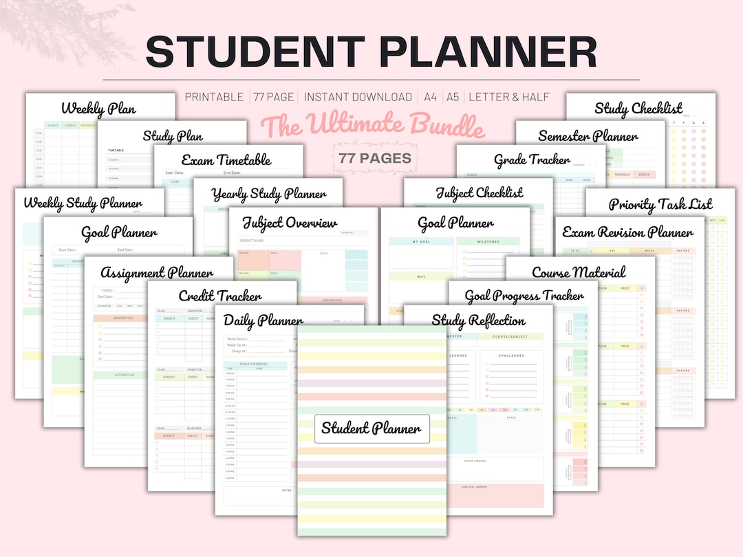 Printable Planner, Printable Student Planner Bundle, ,college Academic ...