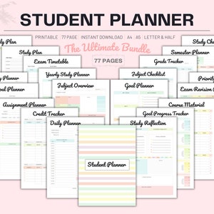 Printable Planner, Printable Student Planner Bundle, ,College academic student planner bundle download,Daily Weekly monthly study tracker