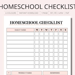 Homeschool Checklist Printable, Daily Checklist for Homeschool Teachers, Home school teaching routine check list, Daily task list