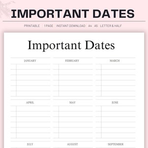 May include: Printable calendar planner with a simple design. The calendar is divided into 12 months, with each month having its own section. The calendar is perfect for keeping track of important dates and events.