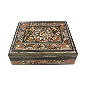 18 × 13 × 5.5 cm | Boîte à bijoux tendance en bois et nacre, réalisées à la main | Mosaïque Syrienne