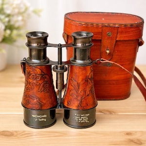 Personalized Antique Brass Binoculars with Leather Case – Nautical Decor