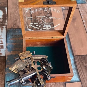 Nautical Brass Working Sextant, Antique Maritime Navigational Instrument With Leather Case ,Navigational Sextant, Astrolabe Ships Instrument