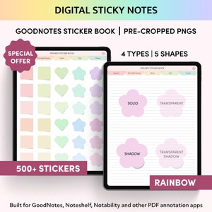 Digital Stickers, Digital Sticky Notes, GoodNotes Stickers, Digital Planner Stickers, Pre Cropped PNG Stickers, iPad Stickers, Rainbow