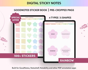 Digital Stickers, Digital Sticky Notes, GoodNotes Stickers, Digital Planner Stickers, Pre Cropped PNG Stickers, iPad Stickers, Rainbow