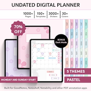 Digital Planner Undated, Undated GoodNotes Planner, iPad Planner, Pastel Digital Planner, Weekly planner, Daily Planner, Cute Planner
