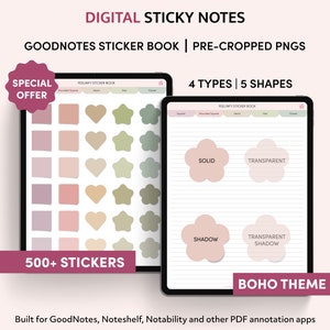 Digital Stickers, Digital Sticky Notes, GoodNotes Stickers, Digital Planner Stickers, Pre Cropped PNG Stickers, iPad Stickers, Boho