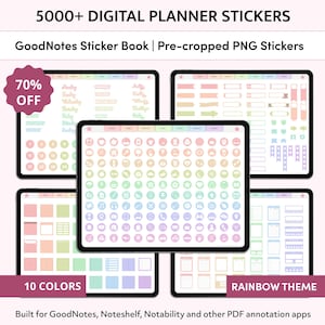 Rainbow Digital Planner Stickers, GoodNotes Sticker Book, Pastel iPad Stickers, Pre-Cropped PNG Stickers, Sticky Notes, Everyday Stickers