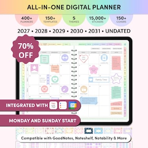 Rainbow Digital Planner 2027, 2028, 2029, 2030, 2031, Undated, Custom iPad Planner, Pastel GoodNotes Planner, Daily, Weekly Template