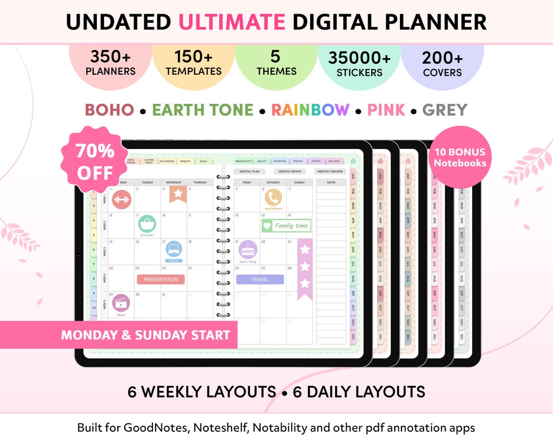 Undated Digital Planner, Goodnotes Planner, iPad Planner, Notability ...