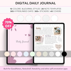 Digital Journal, Daily Journal, GoodNotes Journal, iPad Journal, GoodNotes Notebook, Undated, Notability Journal, 365 Days Journal Template