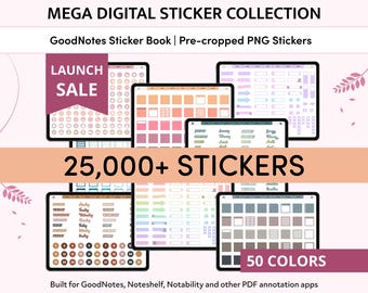 25,000+ Digital Planner Stickers, GoodNotes Sticker Book, iPad Stickers, Journal & Productivity Sticker Bundle, PNG Stickers Pack