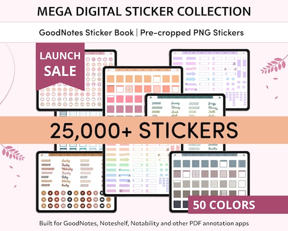 25,000+ Digital Planner Stickers, GoodNotes Sticker Book, iPad Stickers, Journal & Productivity Sticker Bundle, PNG Stickers Pack