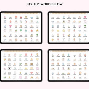 May include: A digital planner with colorful icons representing various activities and tasks. The icons are organized into categories, such as "Self Care", "Work", "Home", and "Fun". The planner is designed to help users stay organized and on track with their goals.