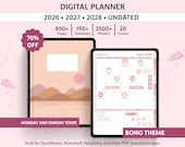 Digital Planner 2026, 2027, 2028, Undated, Boho GoodNotes Planner, Daily iPad Planner, Weekly Organizer, Monthly Agenda, GoodNotes Template