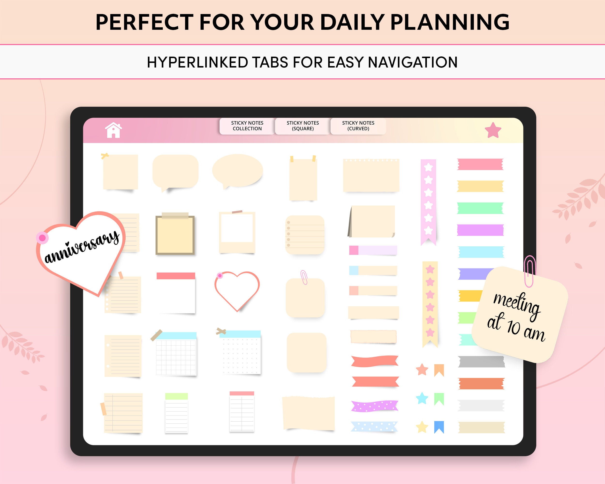 Onenote Sticky Note Graphics 100 Digital Sticky Notes, Goodnotes Stickers, Digital Planner Stickers ...