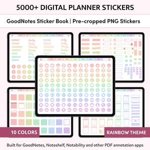 Rainbow Digital Planner Stickers, GoodNotes Sticker Book, Pastel iPad Stickers, Pre-Cropped PNG Stickers, Sticky Notes, Everyday Stickers