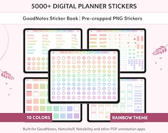 Rainbow Digital Planner Stickers, GoodNotes Sticker Book, Pastel iPad Stickers, Pre-Cropped PNG Stickers, Sticky Notes, Everyday Stickers