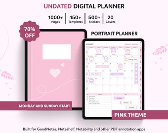 Pink Undated Digital Planner, GoodNotes Planner, iPad Planner, Cute Digital Planner, Weekly planner, Daily Planner, Notability Planner