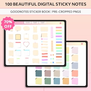 100 post-it digitali, adesivi GoodNotes, adesivi per planner digitali, PNG pretagliati, adesivi per iPad, adesivi OneNote, adesivi PNG