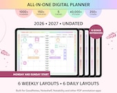 Digital Planner 2026, 2027, Undated, GoodNotes Planner, iPad Planner, Customizable Planner, Daily, Weekly, Monthly, GoodNotes Template