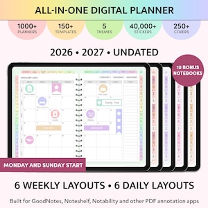 Digital Planner 2026, 2027, Undated, GoodNotes Planner, iPad Planner, Customizable Planner, Daily, Weekly, Monthly, GoodNotes Template