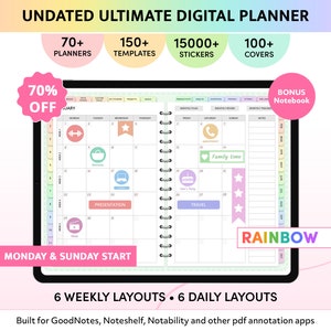 Undated Digital Planner, GoodNotes Planner, iPad Planner, Notability Planner, Rainbow Digital Planner, Daily Planner, Weekly Planner