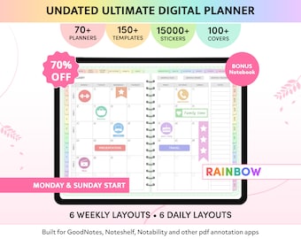 Undated Digital Planner, GoodNotes Planner, iPad Planner, Notability Planner, Rainbow Digital Planner, Daily Planner, Weekly Planner
