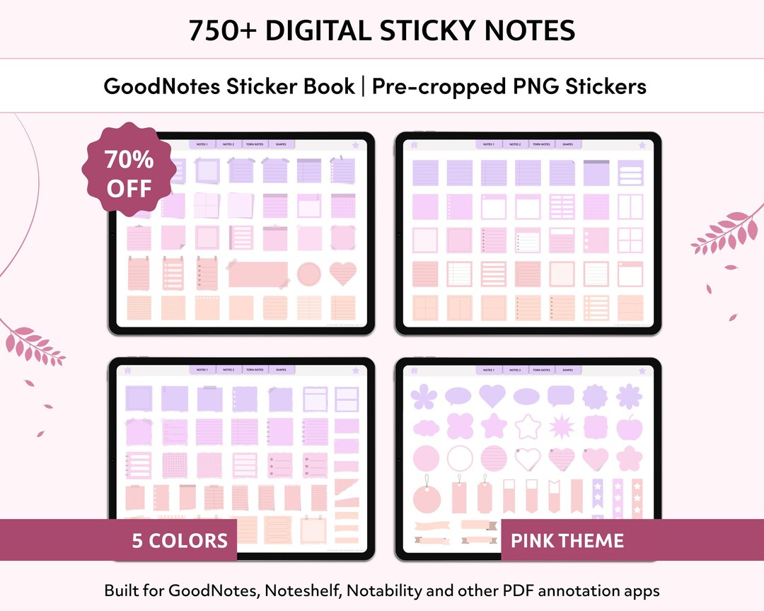 Sticky Note Cropped Image Pink Digital Sticky Notes, Goodnotes Stickers, iPad Stickers, Pre ...